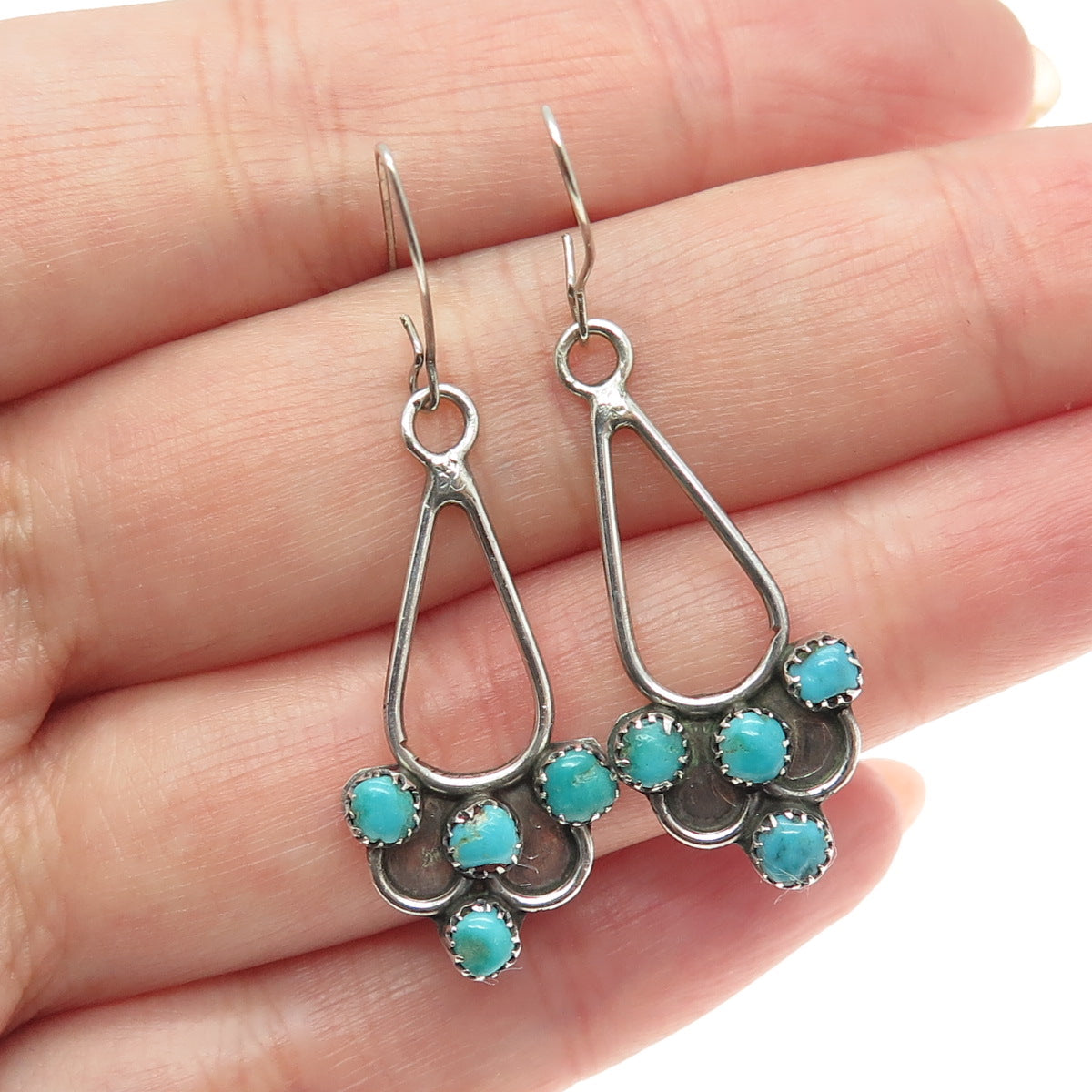 Old Pawn 925 Sterling Vintage Southwestern Turquoise Snake Eye Dangle Earrings