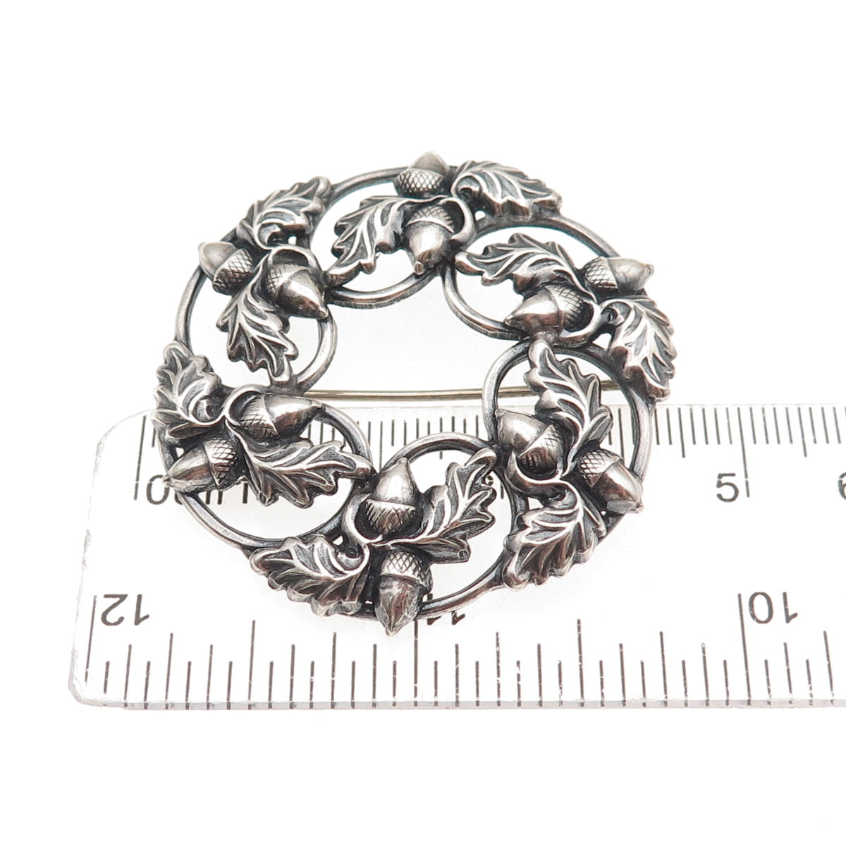 Danecraft 925 Sterling Silver Antique Art Deco Acorn Floral Oxidized Pin Brooch
