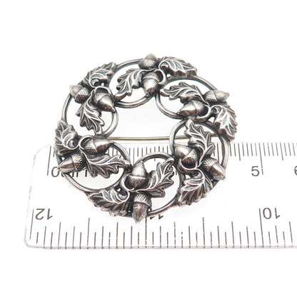 Danecraft 925 Sterling Silver Antique Art Deco Acorn Floral Oxidized Pin Brooch