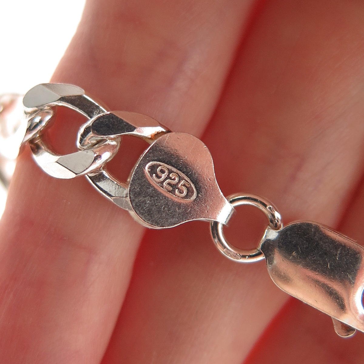 925 Sterling Silver Vintage Italy Figaro Link Bracelet 8.75"