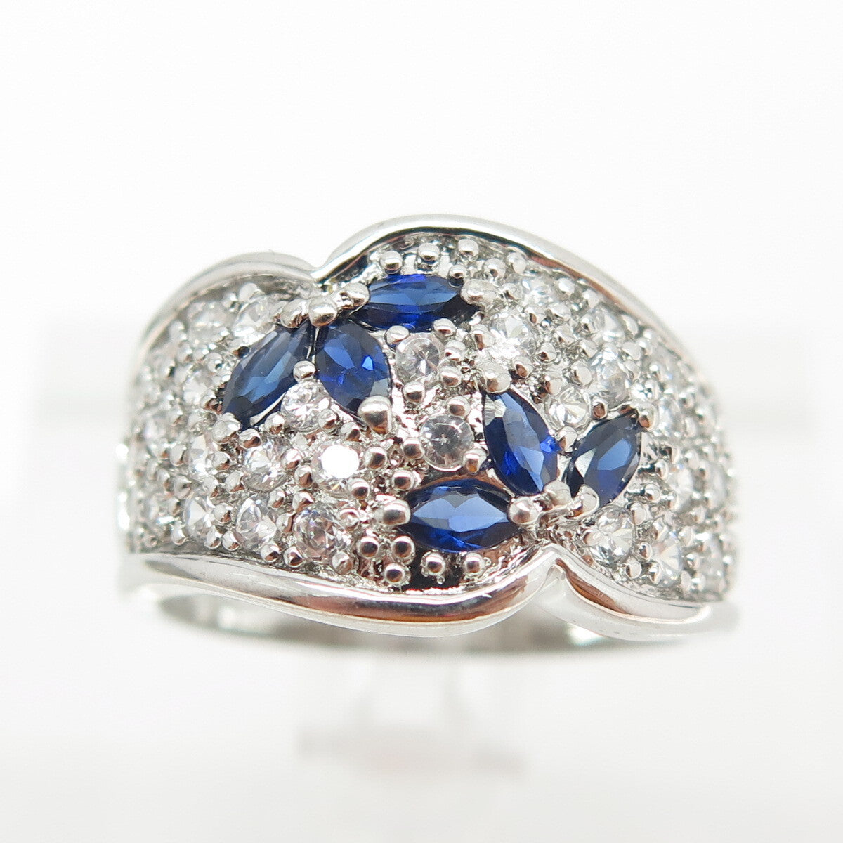 ROSS SIMONS 925 Sterling Silver Lab-Created Sapphire & C Z Ring Size 8.25