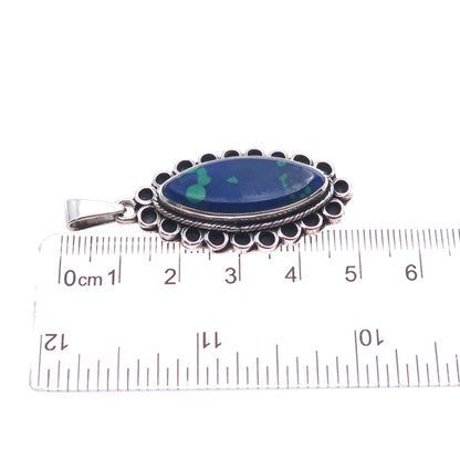 925 Sterling Silver Vintage Mexico Real Azurite Oxidized Charm Pendant