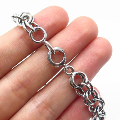 925 Sterling Silver Vintage Double Cable Link Bracelet 7.25"