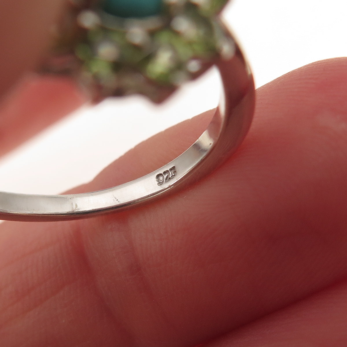 Chuck Clemency 925 Sterling Silver Real Turquoise & Peridot Floral Ring Size 8