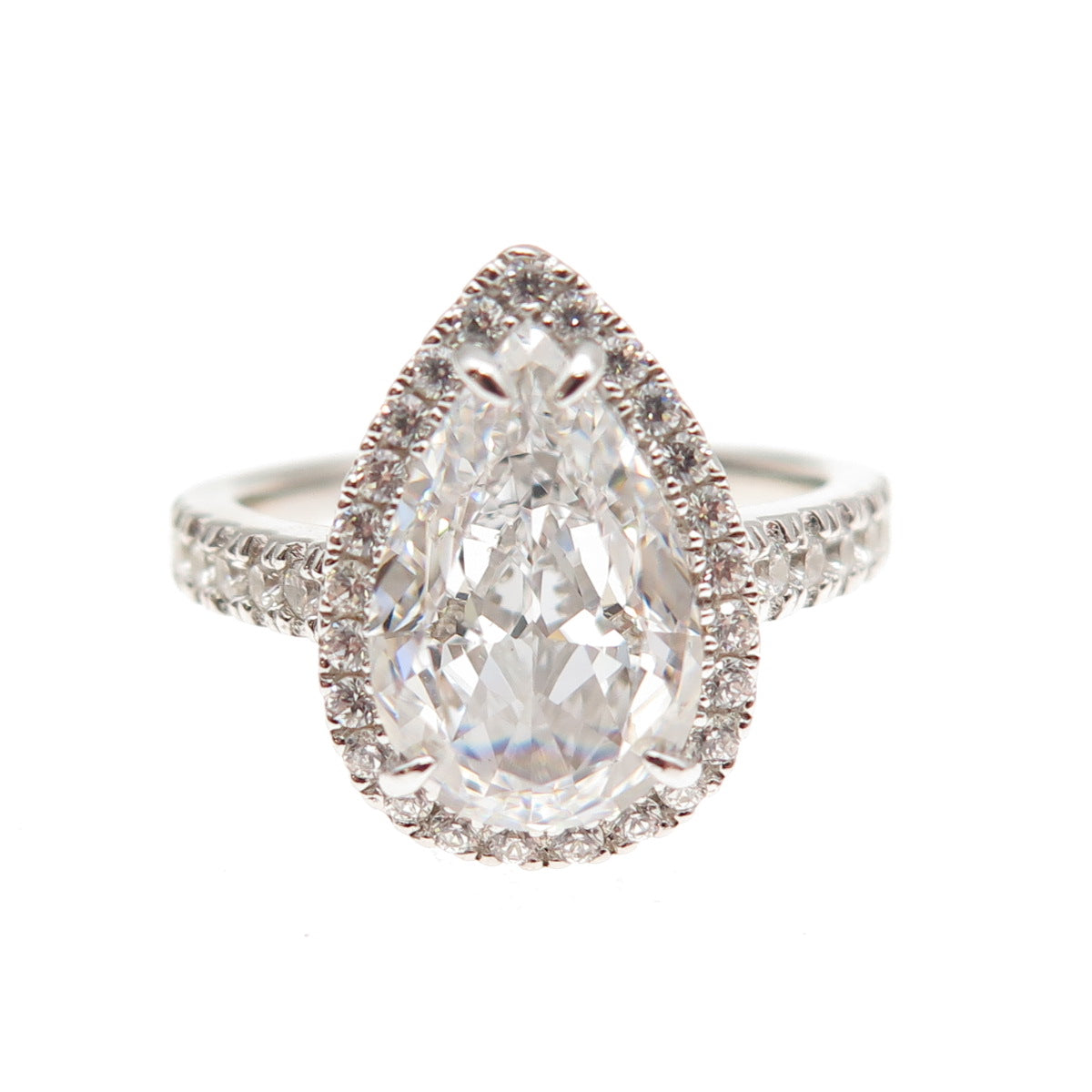 DSMK 925 Sterling Silver Pear & Round-Cut C Z Engagement Ring Size 7