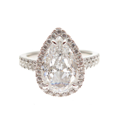 DSMK 925 Sterling Silver Pear & Round-Cut C Z Engagement Ring Size 7