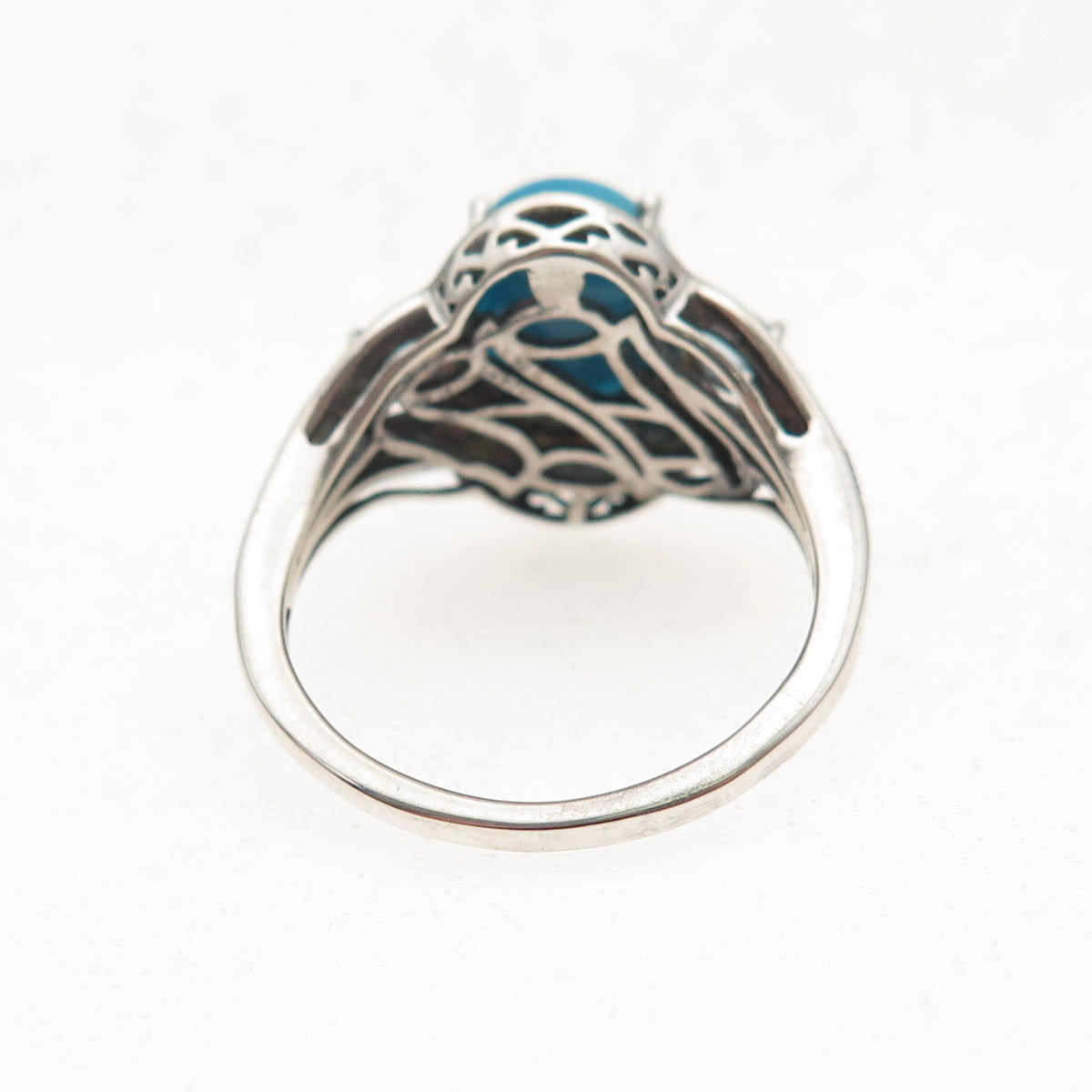 Chuck Clemency 925 Sterling Silver Real Turquoise & Blue Topaz Ring Size 7.25