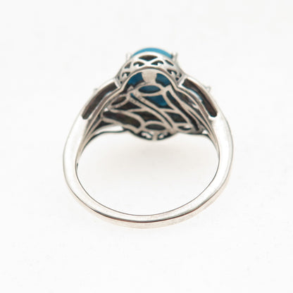 Chuck Clemency 925 Sterling Silver Real Turquoise & Blue Topaz Ring Size 7.25