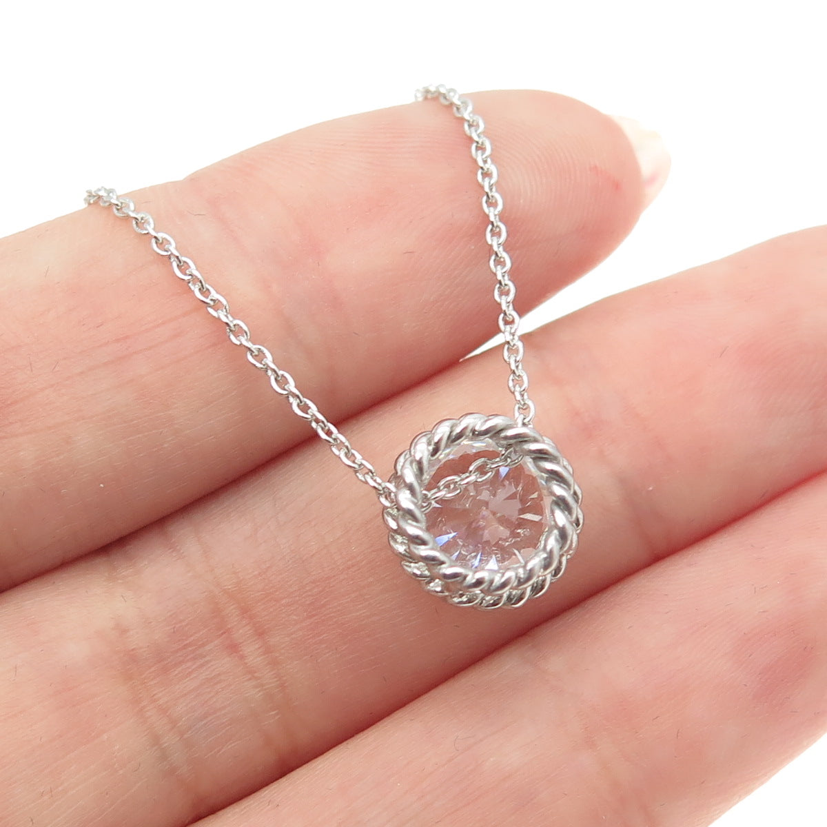 925 Sterling Silver Round-Cut Shaped C Z Rolo Chain Necklace 18"