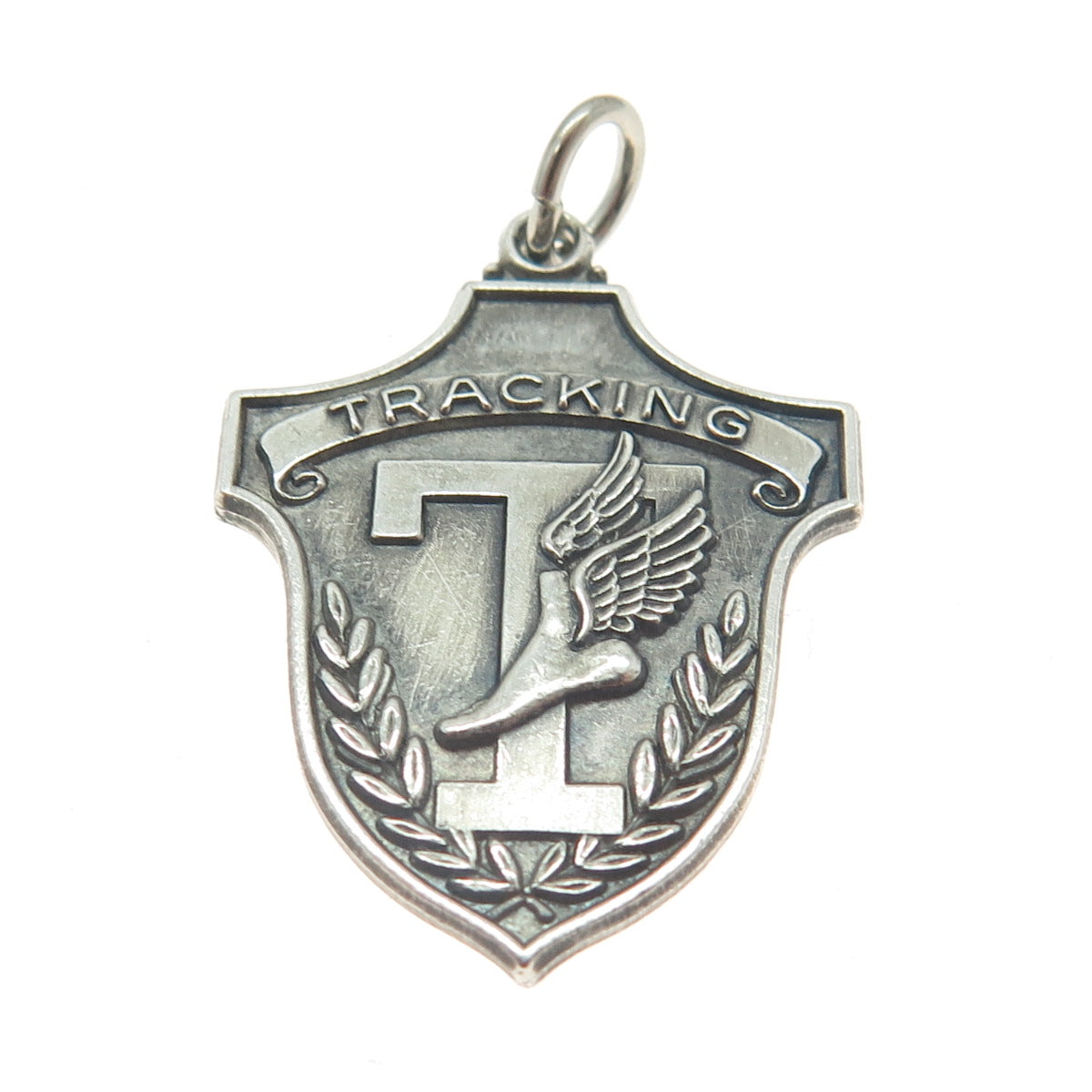 925 Sterling Silver Antique 1 Tracking Medal Oxidized Pendant