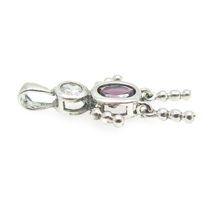 925 Sterling Silver Vintage Real Amethyst & C Z February Birthstone Boy Pendant