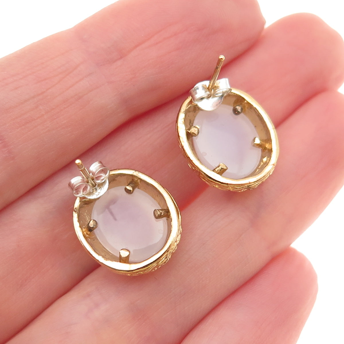 925 Sterling Silver Gold Plated Real Chalcedony Nugget Stud Earrings