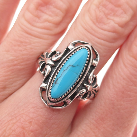 Wheeler Mfg Old Pawn 925 Sterling Silver Vintage Turquoise Floral Ring Size 10