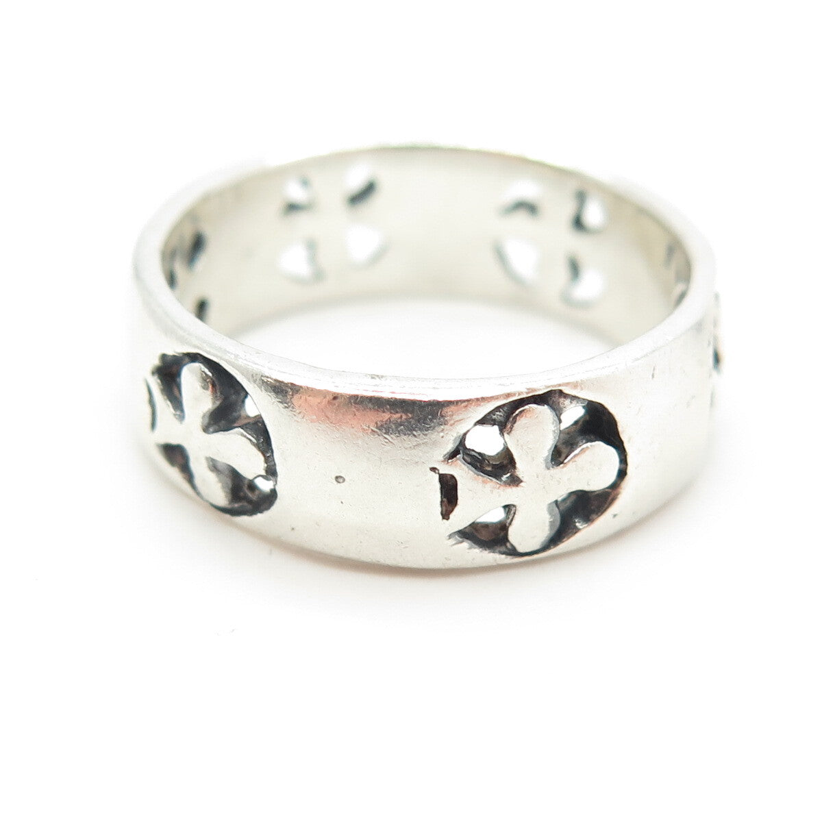 925 Sterling Silver Vintage Cross Band Ring Size 10.25