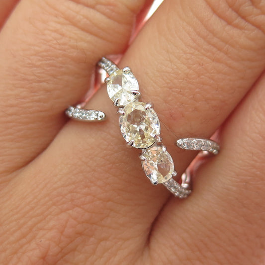 BOMB PARTY 925 Sterling Silver Canary & White C Z Ring Size 8.5