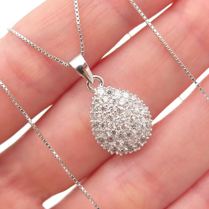 925 Sterling Silver Round-Cut C Z Teardrop Box Chain Necklace 18"