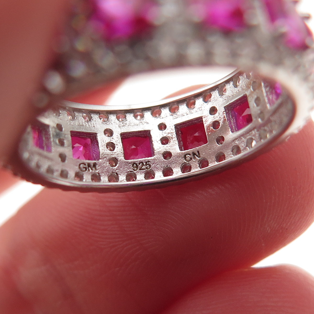 925 Sterling Silver Lab-Created Ruby & C Z All Around Band Ring Size 5.5