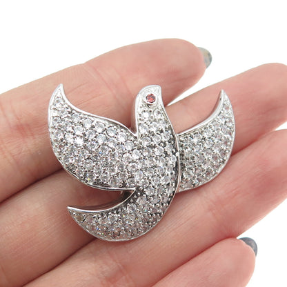 925 Sterling Silver Real Red Garnet Gemstone & C Z Dove of Peace Pin Brooch