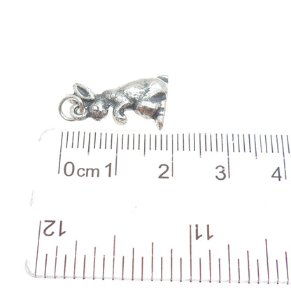 925 Sterling Silver Vintage Easter Bunny Oxidized Minimalist Charm Pendant