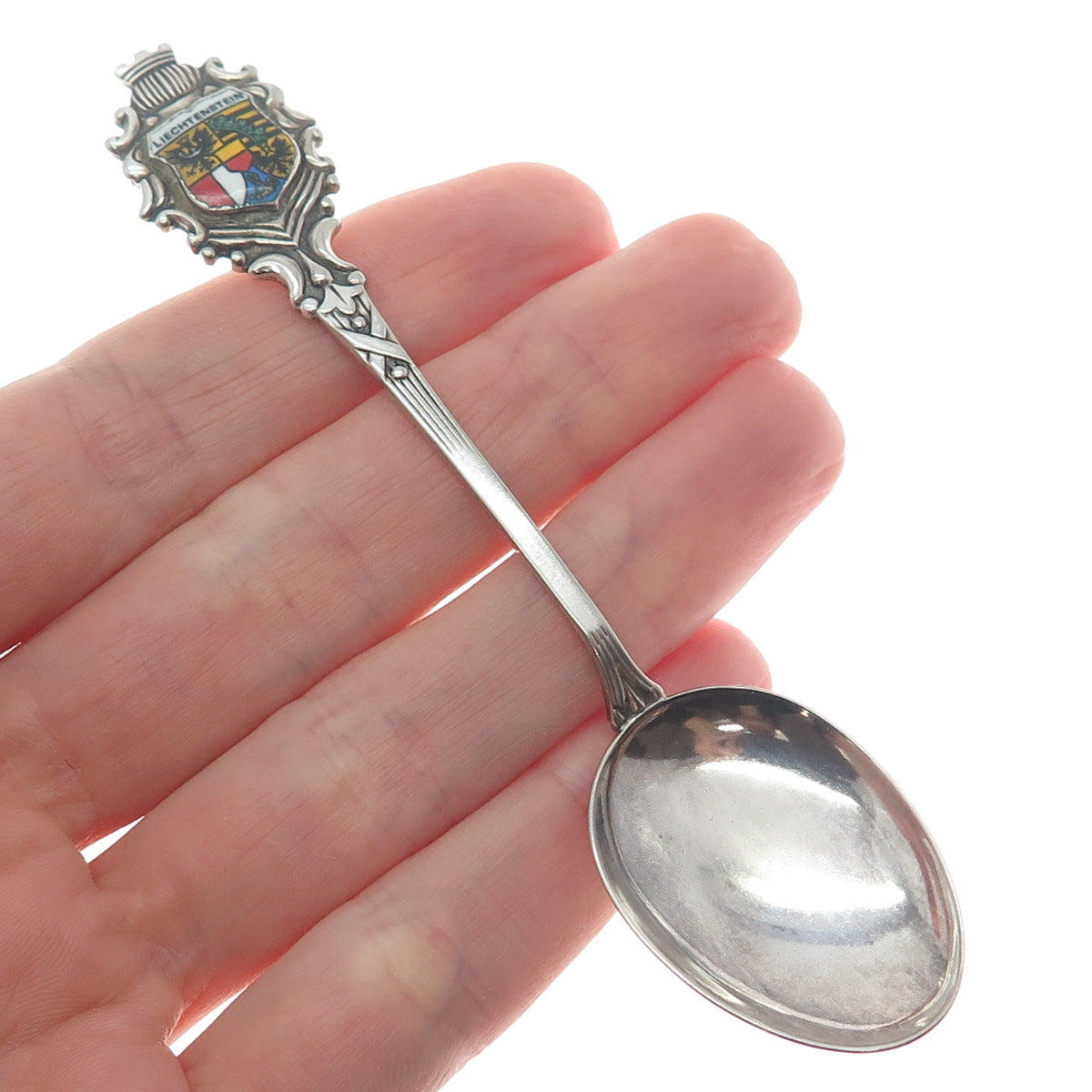Silver Plated Vintage SF Germany Enamel Liechtenstein Coat of Arms Coffee Spoon