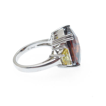 925 Sterling Silver ADI Red & Canary Multi-Cut C Z Ring Size 7.25