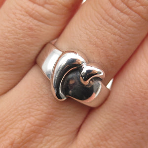 STAUER 925 Sterling Silver Vintage Modernist Heart Oxidized Ring Size 8