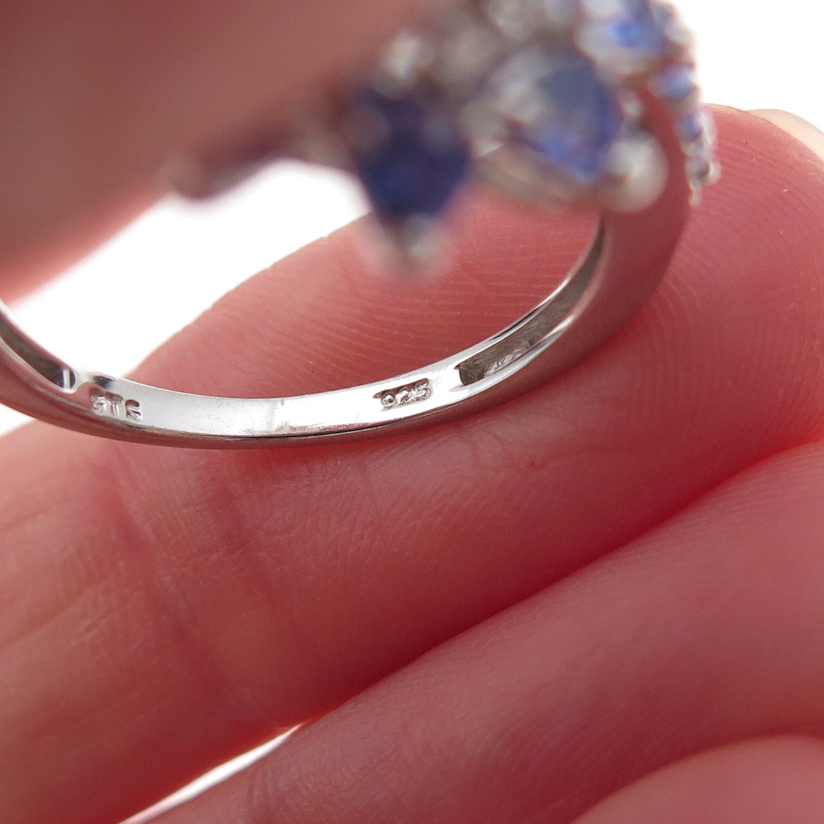 Chuck Clemency 925 Sterling Silver Real Tanzanite & White Topaz Ring Size 8.25