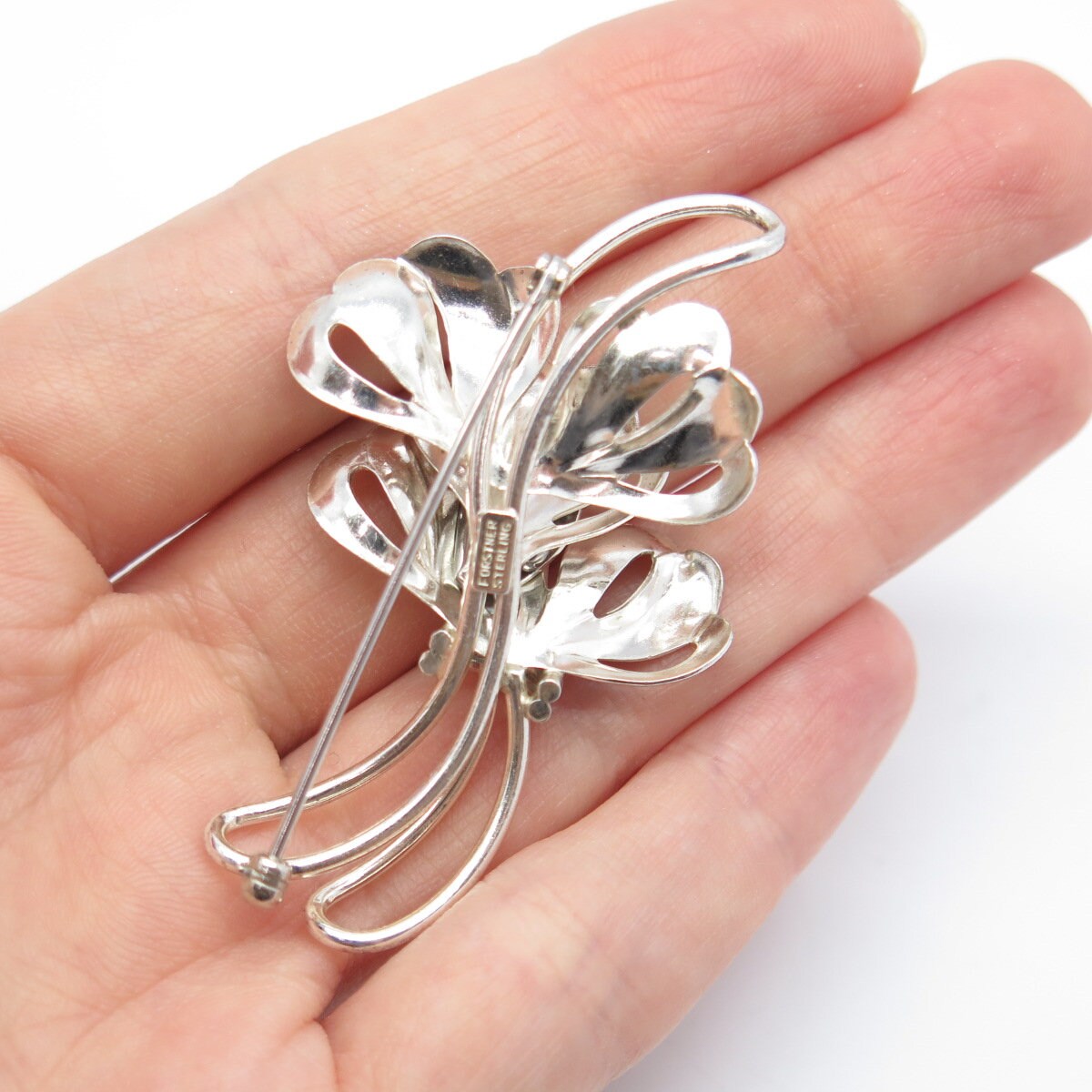 925 Sterling Silver Vintage Forstner Floral Pin Brooch