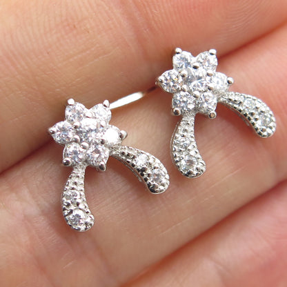 ROSS SIMONS 925 Sterling Silver Round-Cut C Z Floral Stud Earrings