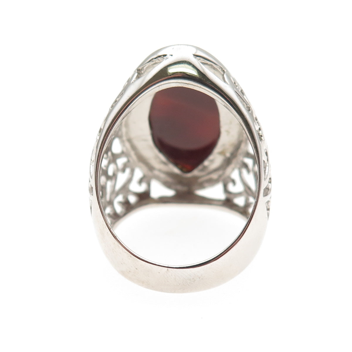 Ken Crafts 925 Sterling Silver Real Red Agate Floral Scroll Ring Size 9