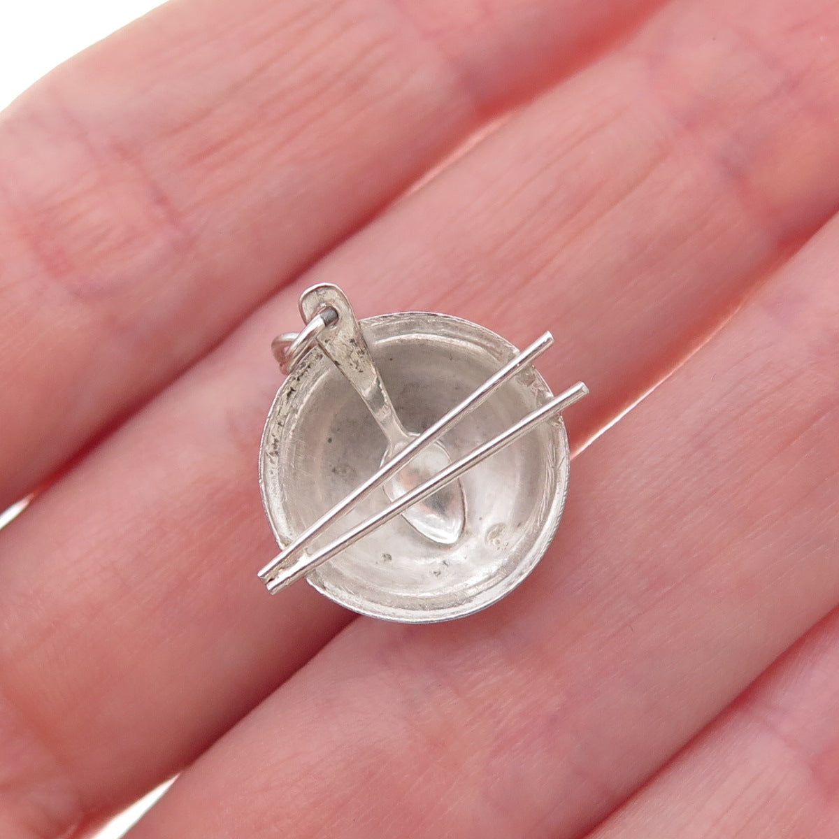 925 Sterling Silver Antique Japanese Chopsticks Bowl Spoon 3D Charm Pendant