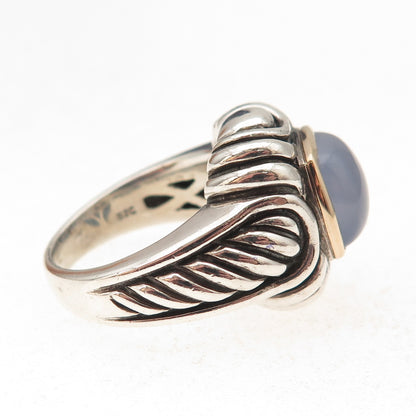 Samuel Benham Sterling Silver 14K Gold Vintage Real Chalcedony Ring Size 8.25