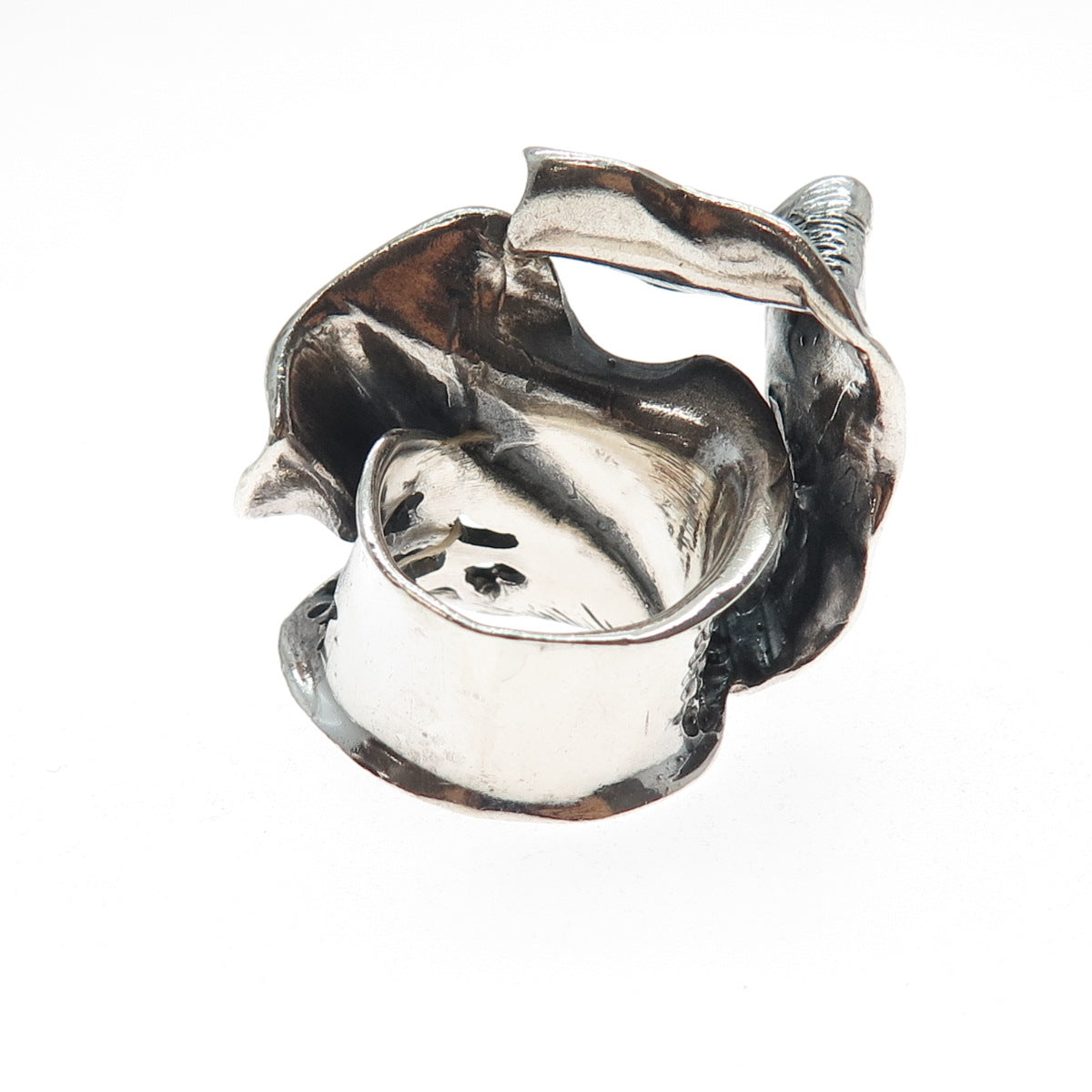 925 Sterling Silver Vintage Modernist Abstract Oxidized Ring Size 5.5