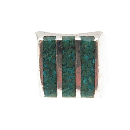 925 Sterling Silver Vintage Mexico Real Turquoise Inlay Oxidized Ring Size 10