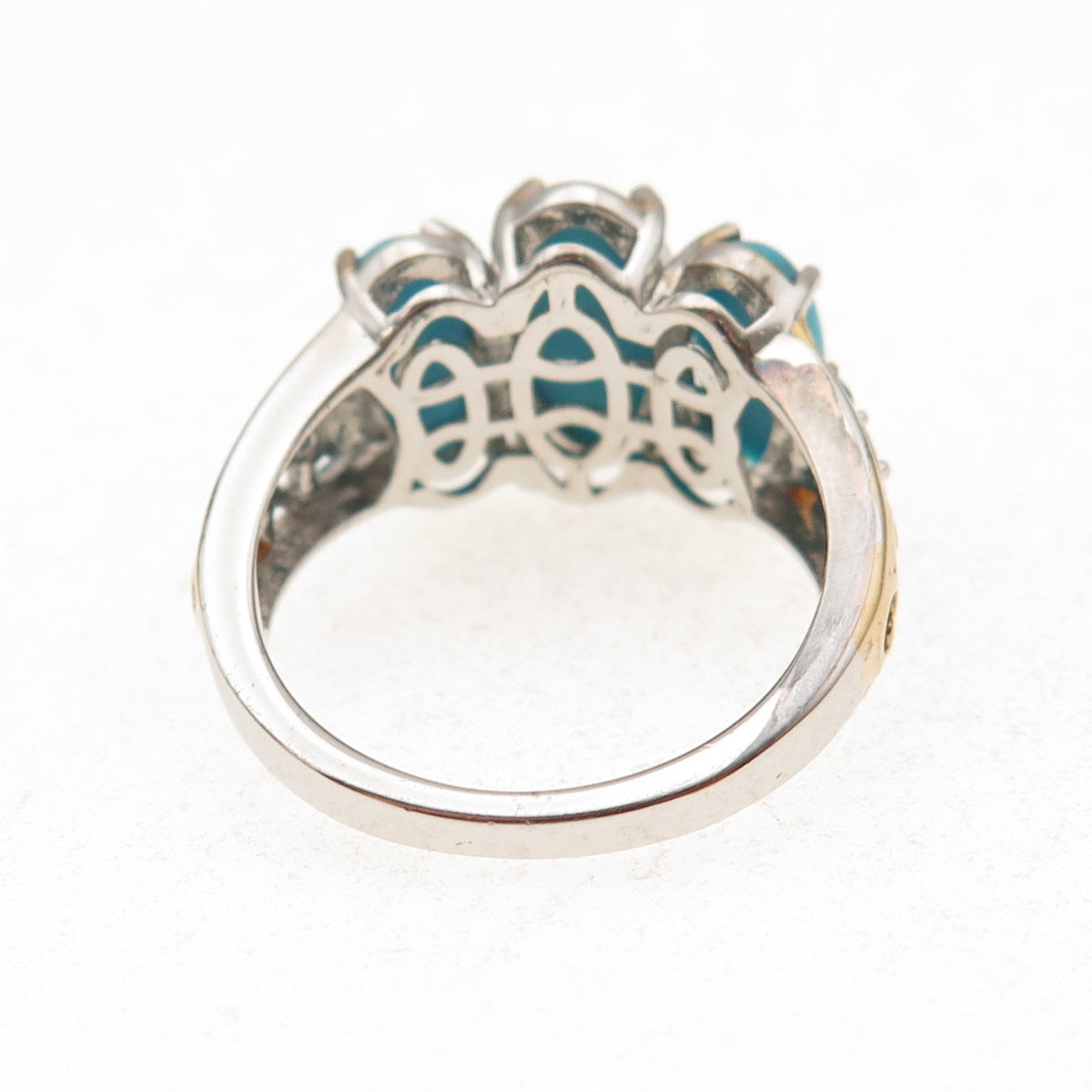 D'Joy 925 Sterling 2-Tone Real Sleeping Beauty Turquoise & Apatite Ring Size 8