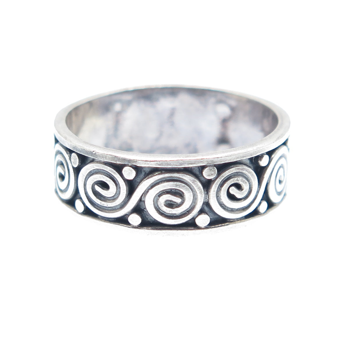 925 Sterling Silver Vintage Spiral Oxidized Band Ring Size 8