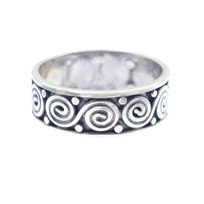 925 Sterling Silver Vintage Spiral Oxidized Band Ring Size 8
