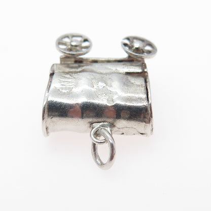 925 Sterling Silver Vintage Farmers Carriage Oxidized Minimalist 3D Pendant
