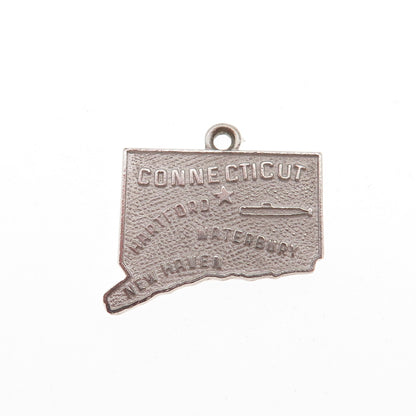 Kinney 925 Sterling Silver Vintage Connecticut State Map Mini Charm Pendant