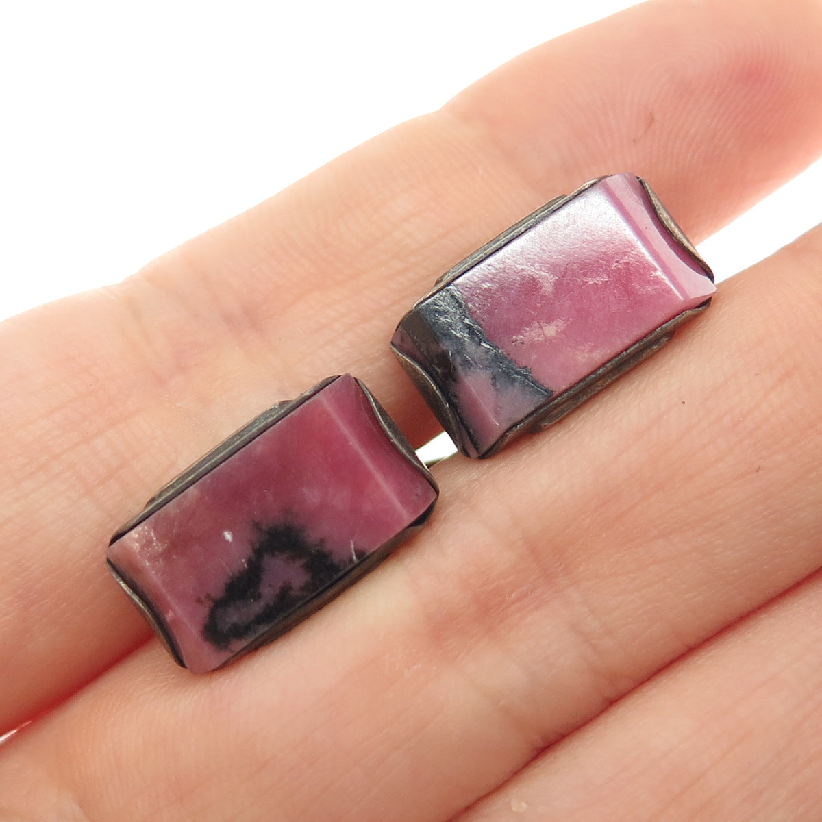 875 Silver Gold Plated Antique Latvia Real Rhodonite Cufflinks