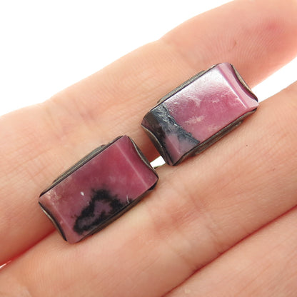 875 Silver Gold Plated Antique Latvia Real Rhodonite Cufflinks