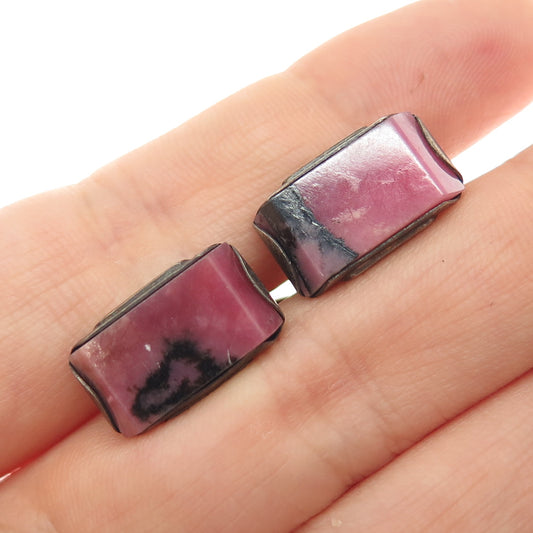 875 Silver Gold Plated Antique Latvia Real Rhodonite Cufflinks
