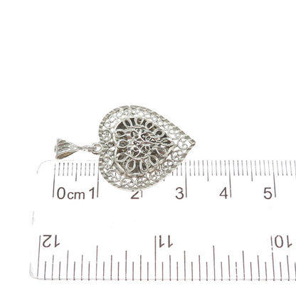 MORNING SUN 925 Sterling Silver Vintage Ornate Heart Charm Pendant