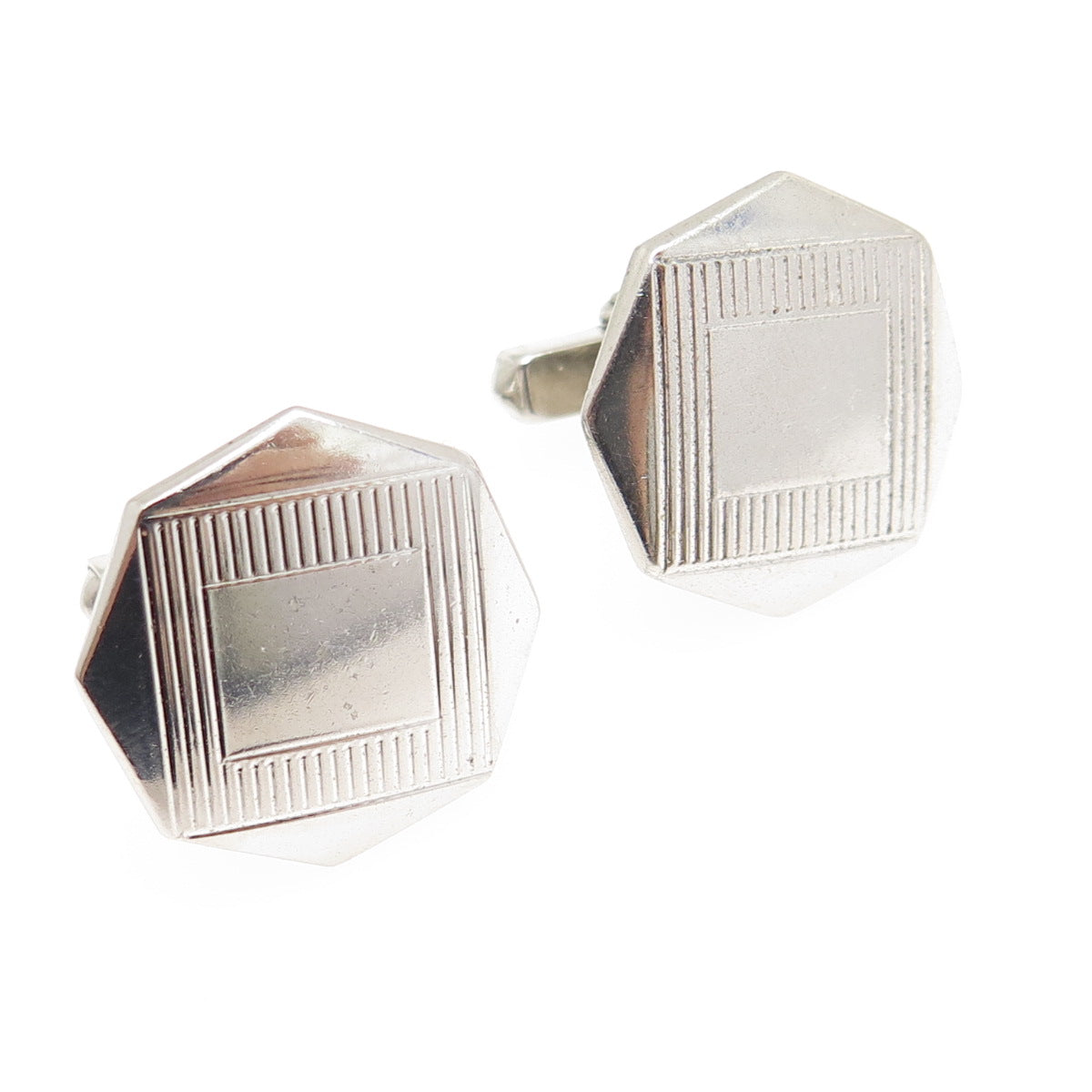 SWANK 925 Sterling Silver Antique Engraved Octagon Cufflinks