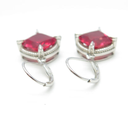 925 Sterling Silver Lab-Created Pink Sapphire Dangling Earrings