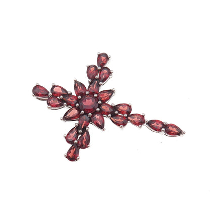 925 Sterling Silver Vintage Real Red Garnet Cross Cluster Slide Pendant