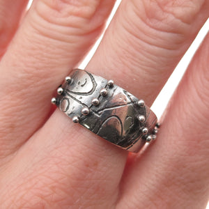 925 Sterling Silver Vintage Modernist Beaded Oxidized Ring Size 8.5