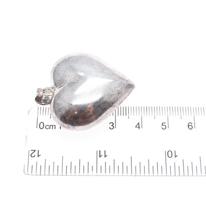 925 Sterling Silver Vintage Puffy Heart Oxidized Charm Pendant