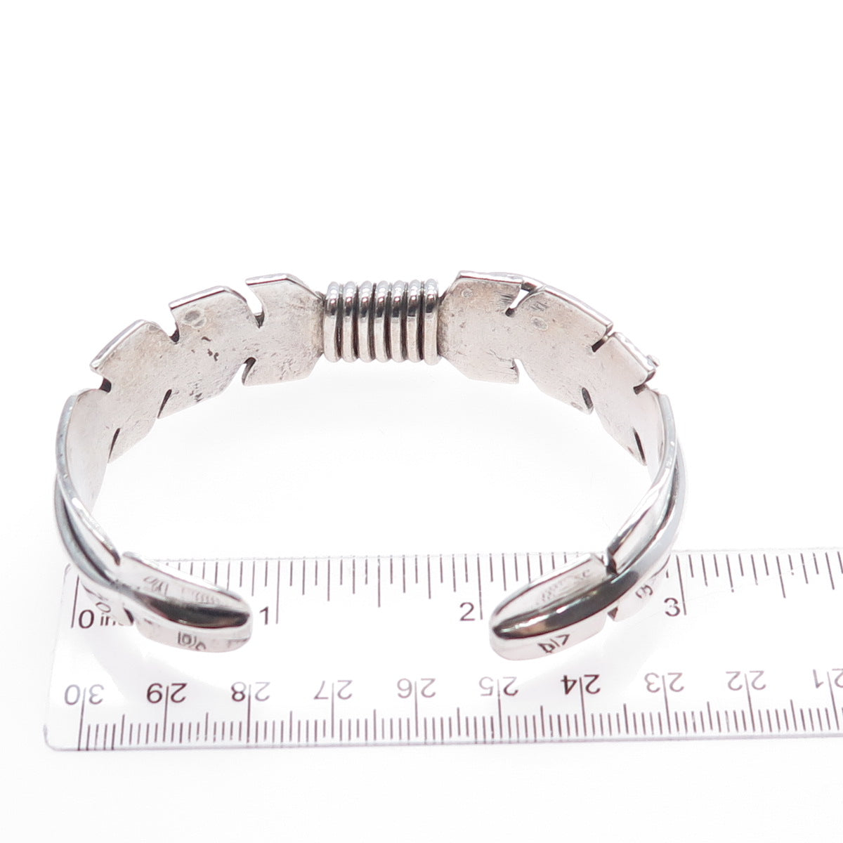 Mike Thomas Jr Navajo Old Pawn Sterling Silver Feather Adjustable Bracelet 7.75"