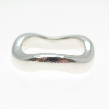 925 Sterling Silver Vintage Modernist Wavy Band Ring Size 10.75